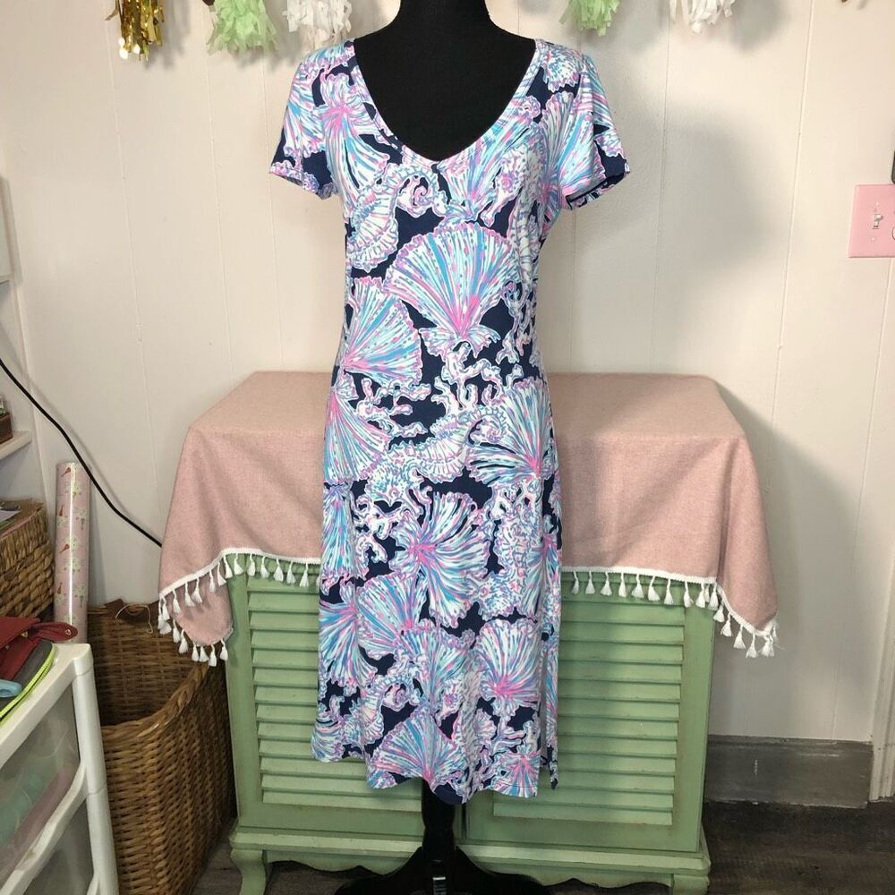 Lilly Pulitzer Womens Shell Bells Deep Sea Malin Midi Dress Multicolor Small